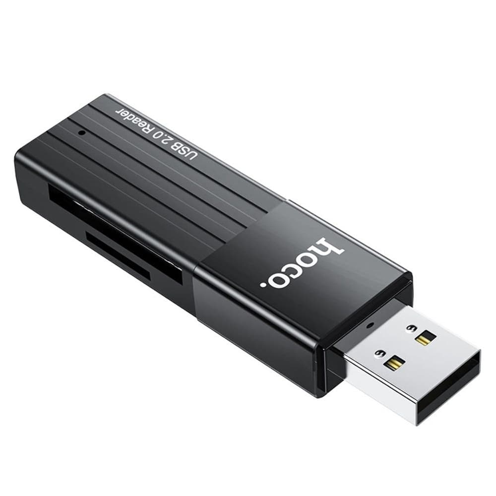 Адаптер Hoco HB20, картридер, USB на SD/TF, чорний