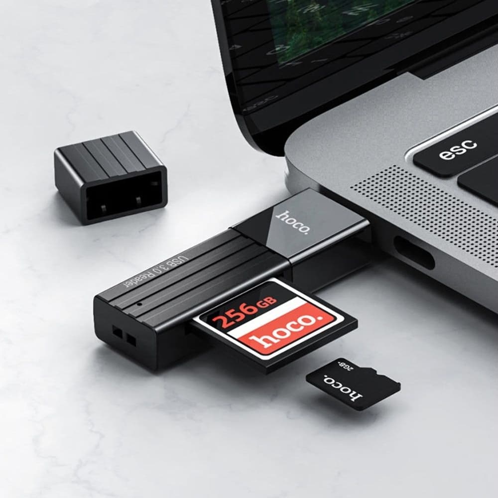 Адаптер Hoco HB20, картридер, USB на SD/TF, черный