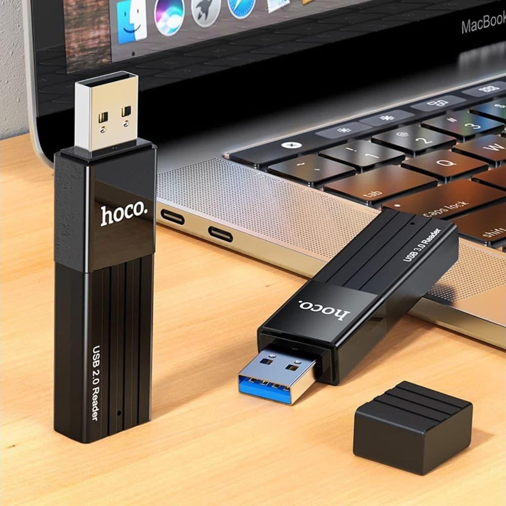 Адаптер Hoco HB20, картридер, USB на SD/TF, черный