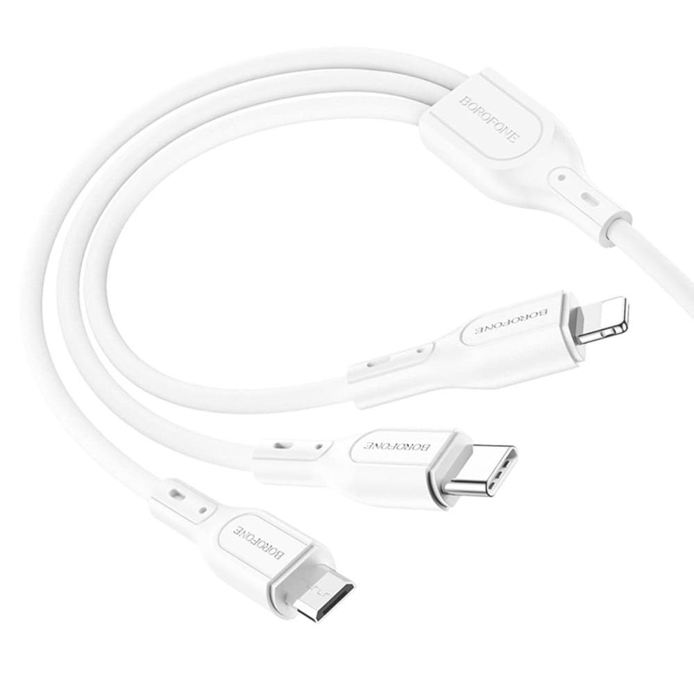 USB-кабель Borofone BX66, Lightning, Micro-USB, Type-C, 3 в 1, 5.0 А, 100 см, білий