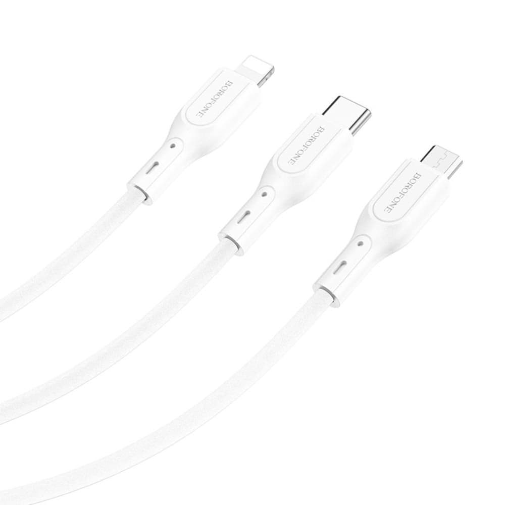 USB-кабель Borofone BX66, Lightning, Micro-USB, Type-C, 3 в 1, 5.0 А, 100 см, білий