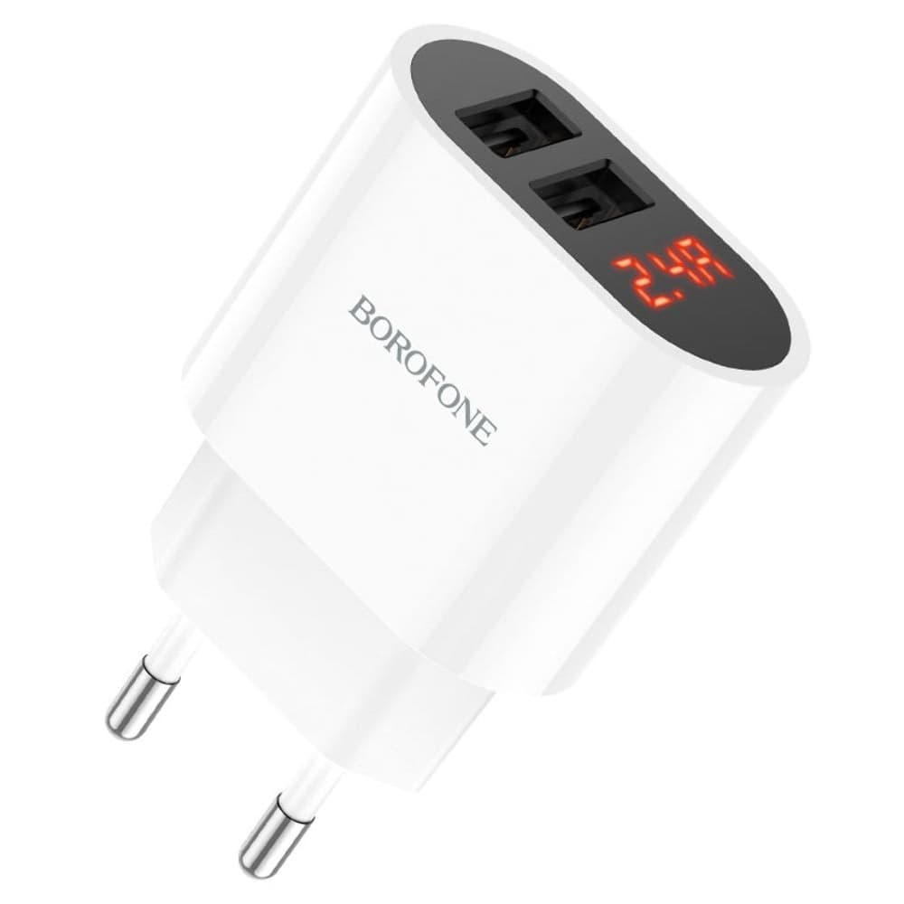 Сетевое зарядное устройство Borofone BA63A, 2 USB, с дисплеем, белое