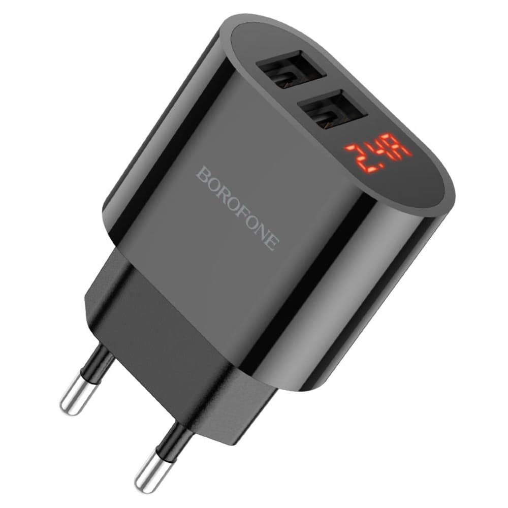 Сетевое зарядное устройство Borofone BA63A, 2 USB, с дисплеем, черное