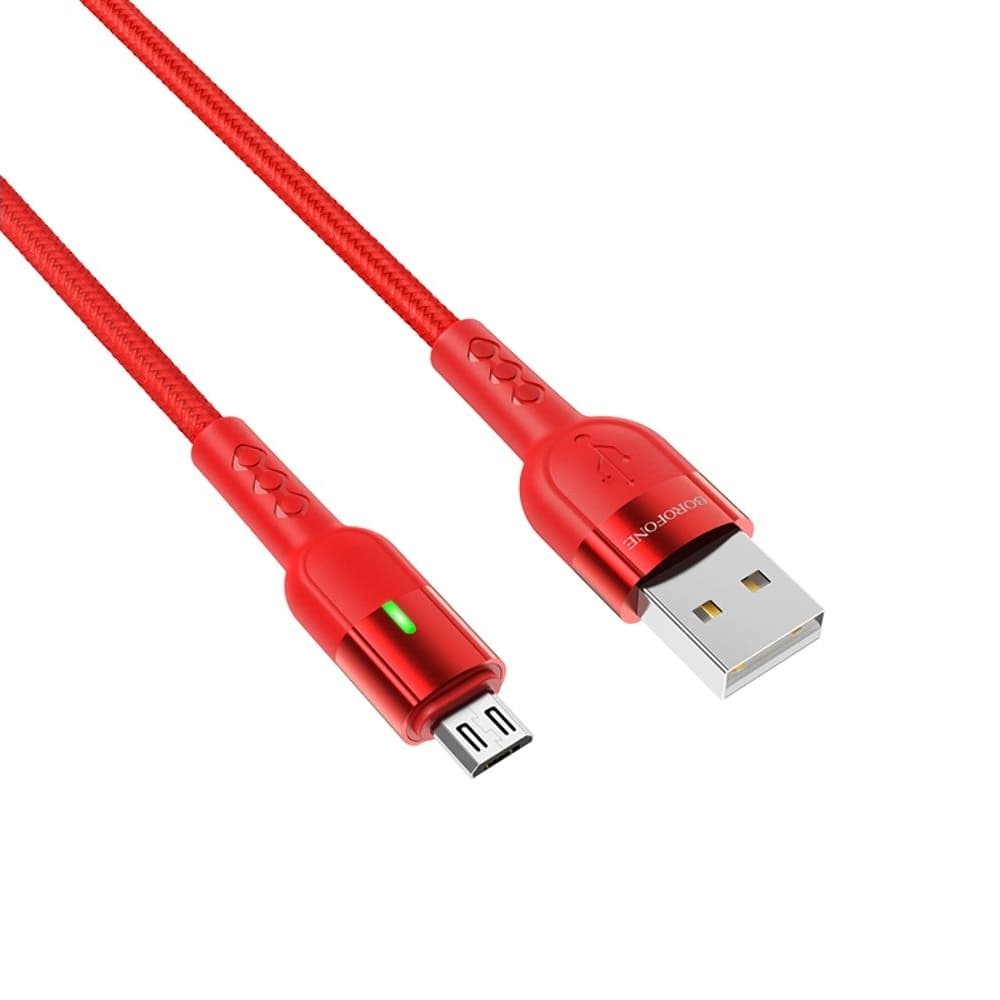 USB-кабель Borofone BU17, Micro-USB, 120 см, 2.4 А, с индикатором, красный
