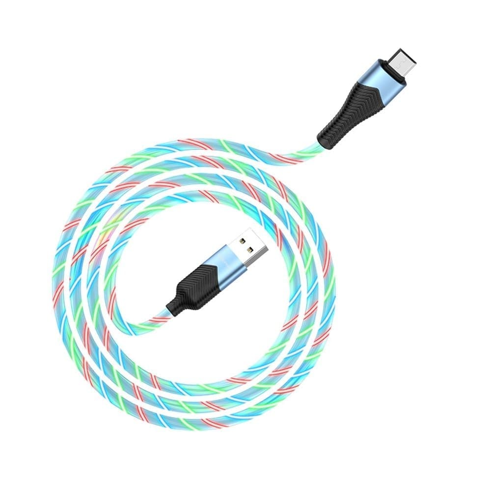 USB-кабель Borofone BU19, Micro-USB, 2.4 А, 100 см, со светящимся проводом, синий