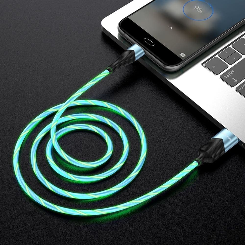 USB-кабель Borofone BU19, Micro-USB, 2.4 А, 100 см, со светящимся проводом, синій