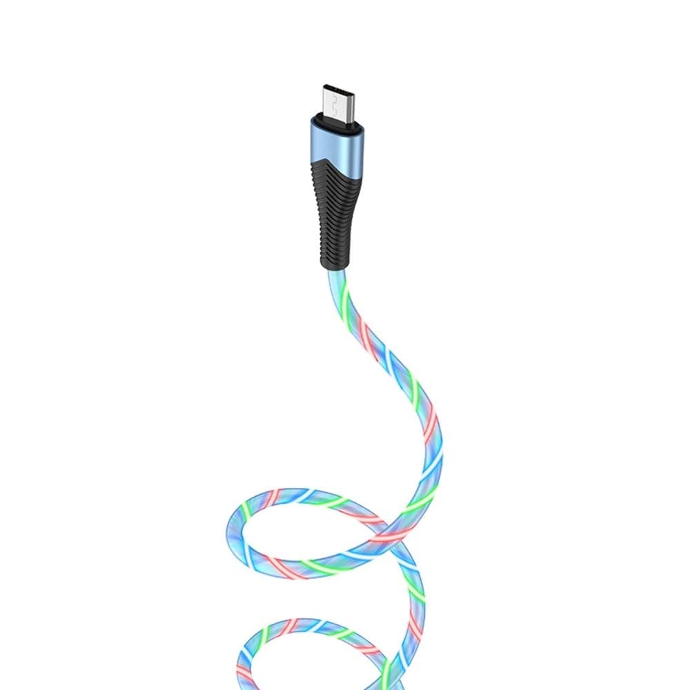 USB-кабель Borofone BU19, Micro-USB, 2.4 А, 100 см, со светящимся проводом, синій