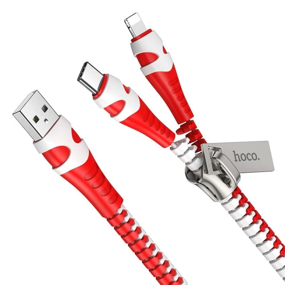 USB-кабель Hoco U97, 100 см, 2 в 1, Lightning, Type-C, красный, білий