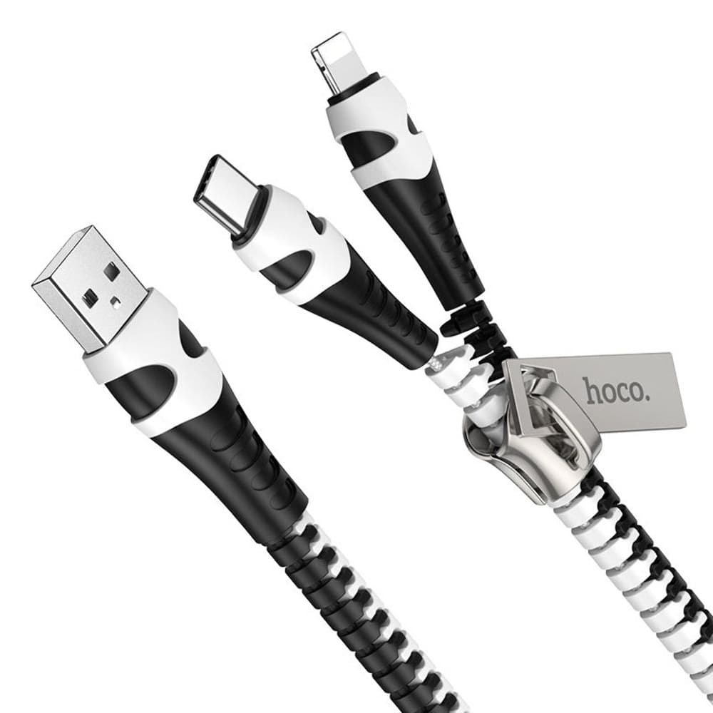USB-кабель Hoco U97, 100 см, 2 в 1, Lightning, Type-C, чорний, білий