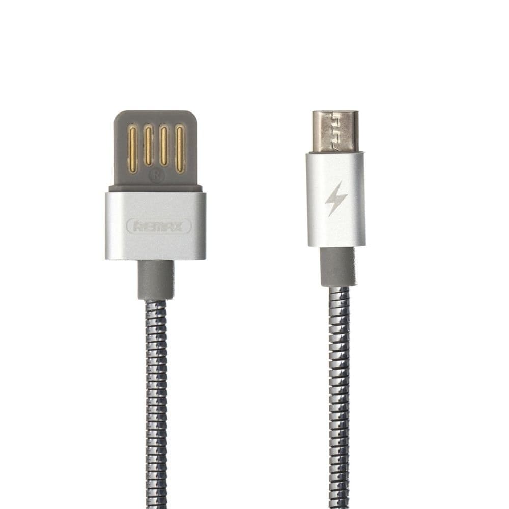 USB-кабель Remax RC-080m, Micro-USB, 2.1 А, в металлической оплетке, 100 см, серебристый