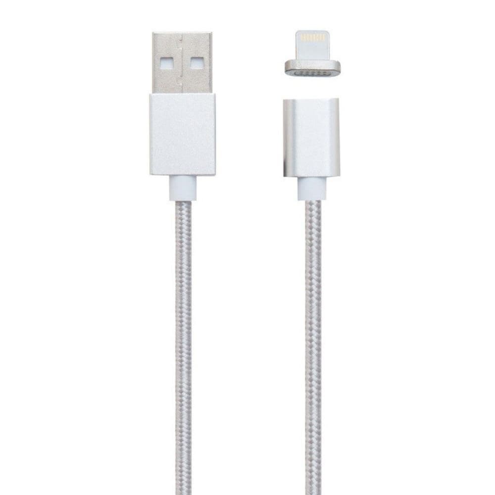 USB-кабель Clip-On, Lightning, магнитный, в тканевой оплетке, 100 см, серебристый