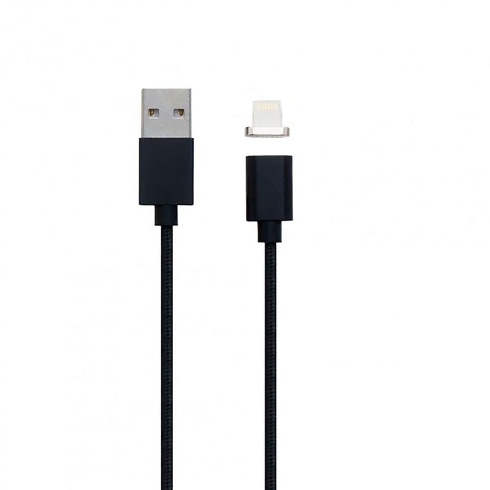 USB-кабель Clip-On, Lightning, магнитный, 100 см, в тканевой оплетке, чорний