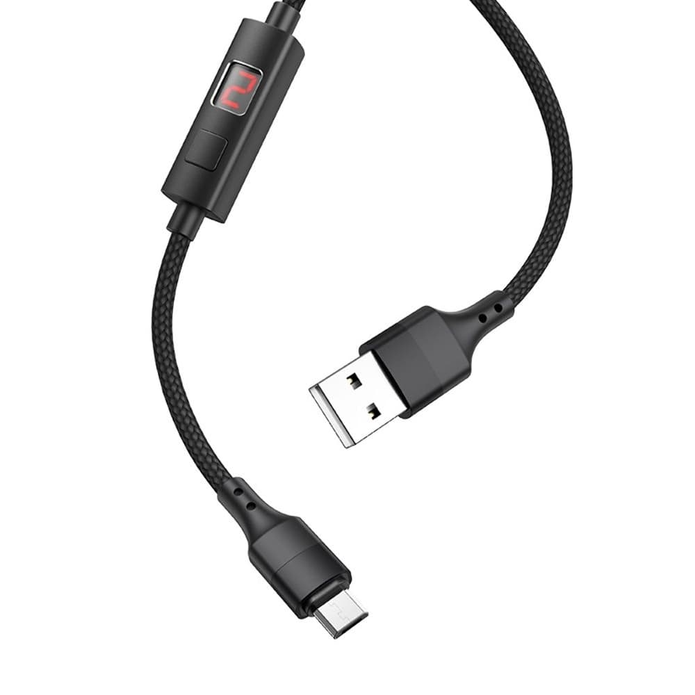 USB-кабель Hoco S13, Micro-USB, 2.4 А, 120 см, с таймером, чорний