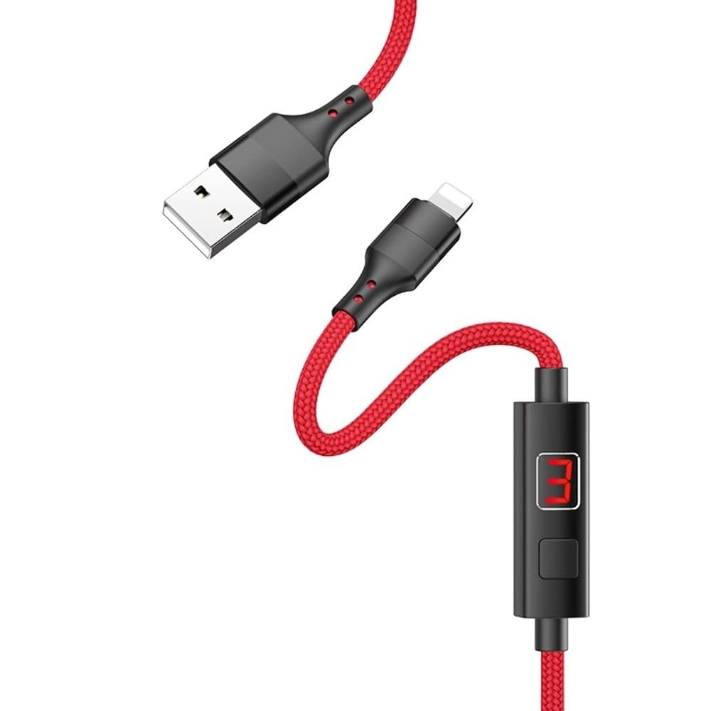 USB-кабель Hoco S13, Lightning, 2.4 А, 120 см, с таймером, красный