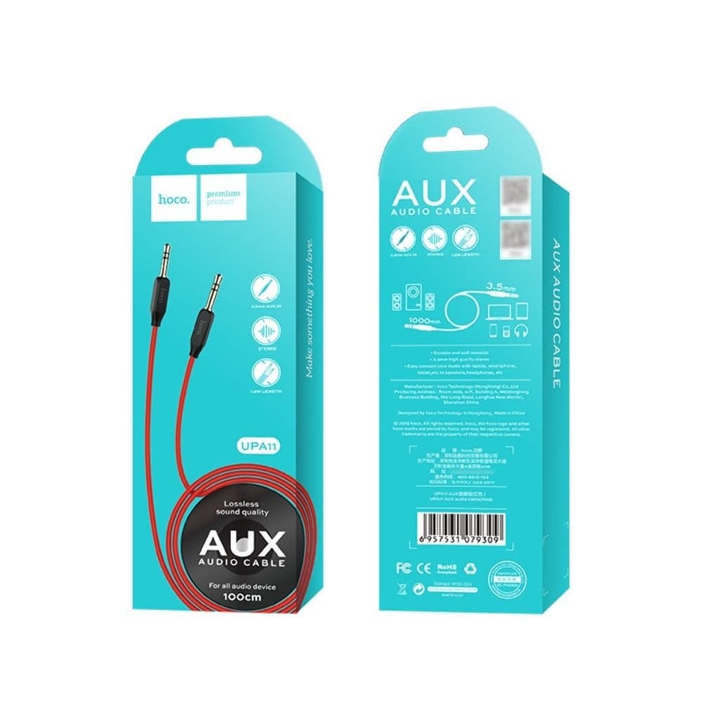 AUX-USB-кабель Hoco UPA11, Jack 3.5 на Jack 3.5, 100 см, красный