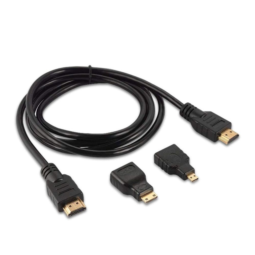 HDMI-кабель, в комплекте с переходниками mini-HDMI, micro-HDMI, 150 см, чорний