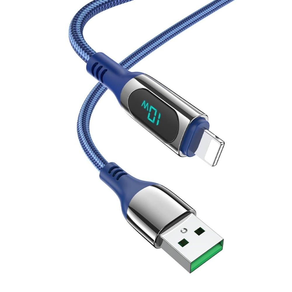 USB-кабель Hoco S51, Lightning, 2.4 А, 120 см, с дисплеем, синій