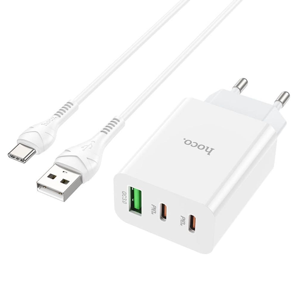 Сетевое зарядное устройство Hoco C99A, Power Delivery (20 Вт), 2 USB, QC3, Type-C, белое