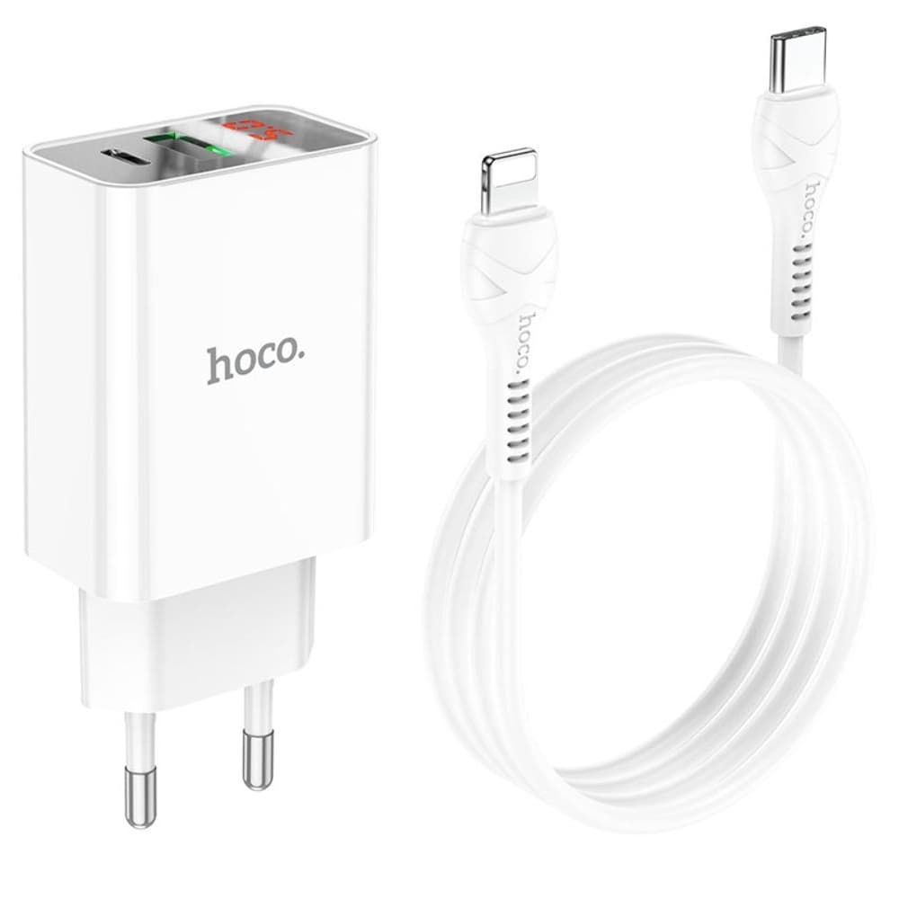 Сетевое зарядное устройство Hoco C100A, Power Delivery (20 Вт), Quick Charge 3.0, Type-C на Lightning, белое