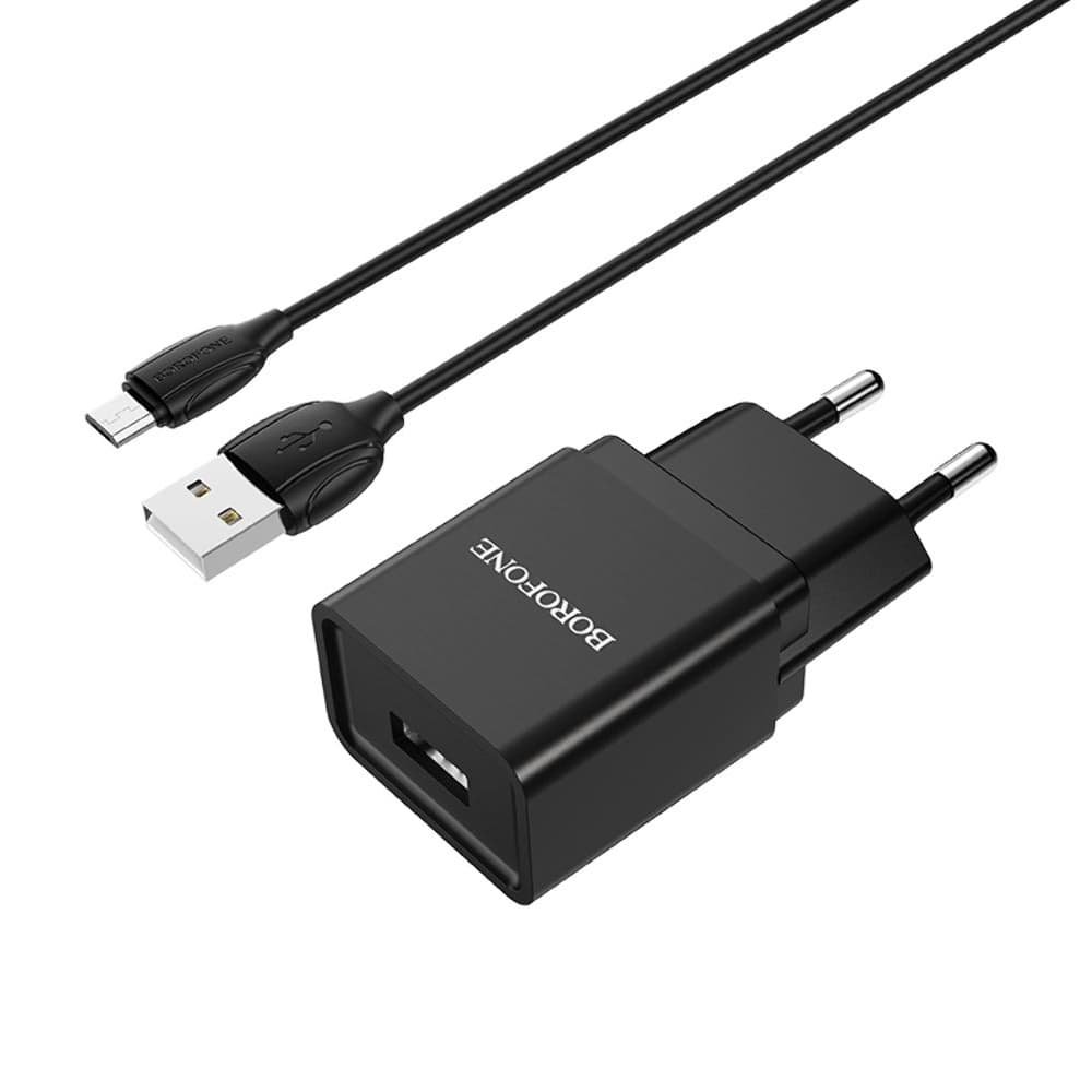 Сетевое зарядное устройство Borofone BA19A, 1 USB, 1A, Micro-USB, черное
