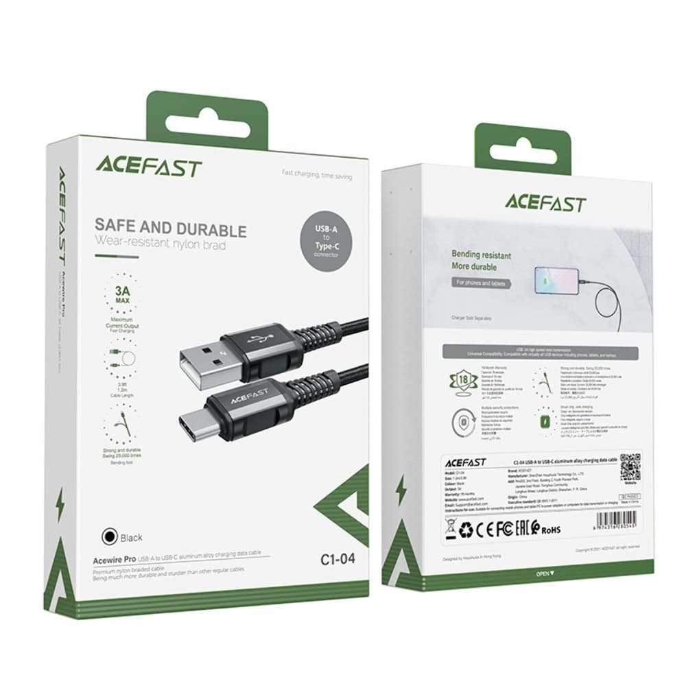 USB-кабель Acefast C1-04, Type-C, 3.0 А, 120 см, черный