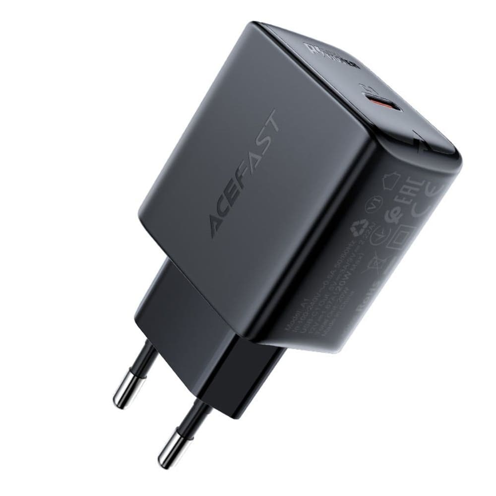 Сетевое зарядное устройство Acefast A1, 1 Type-C, 3.0 А, Power Delivery (20 Вт), Quick Charge, черное