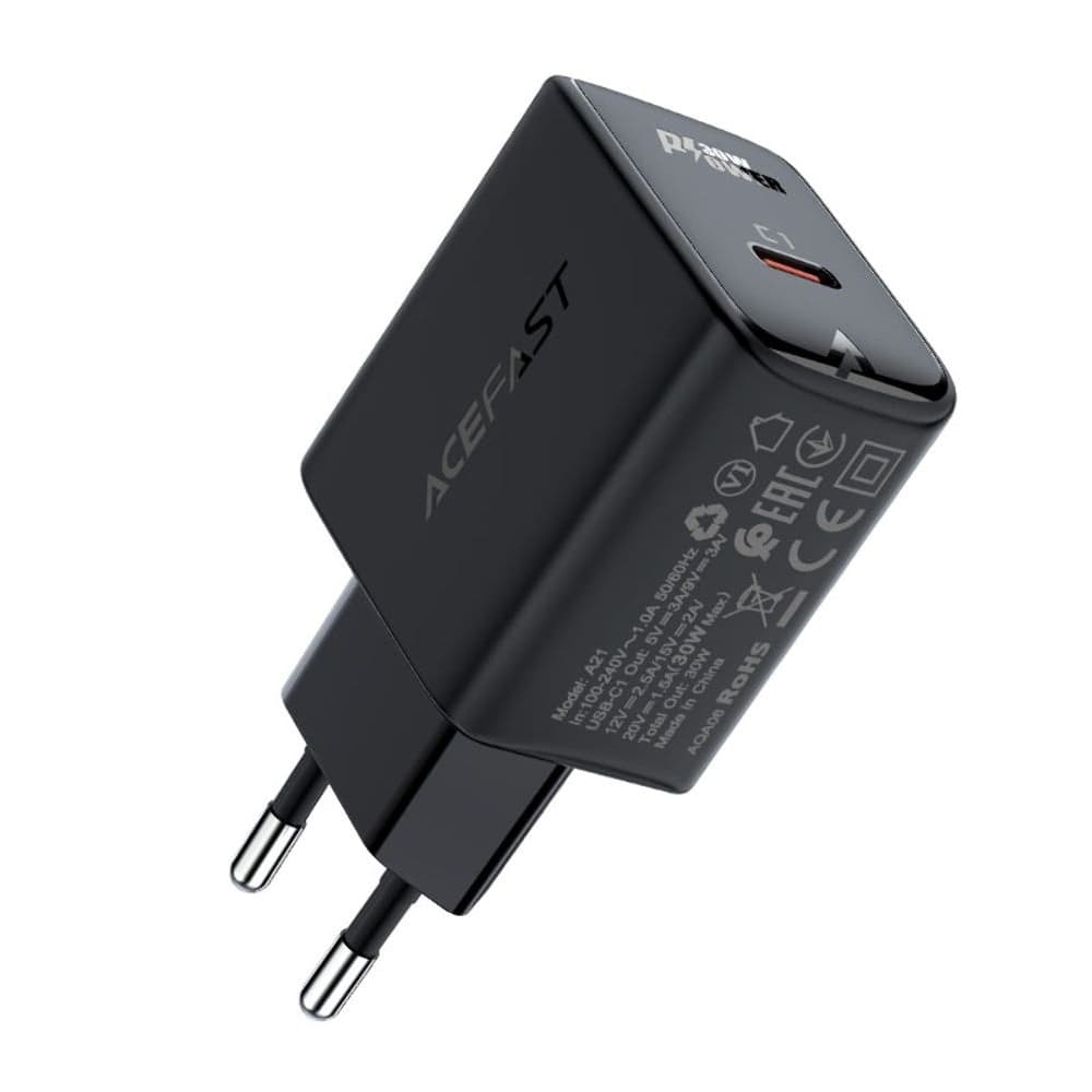 Сетевое зарядное устройство Acefast A21, 1 Type-C, 3.0 А, 30 Вт, Power Delivery, Quick Charge, черное