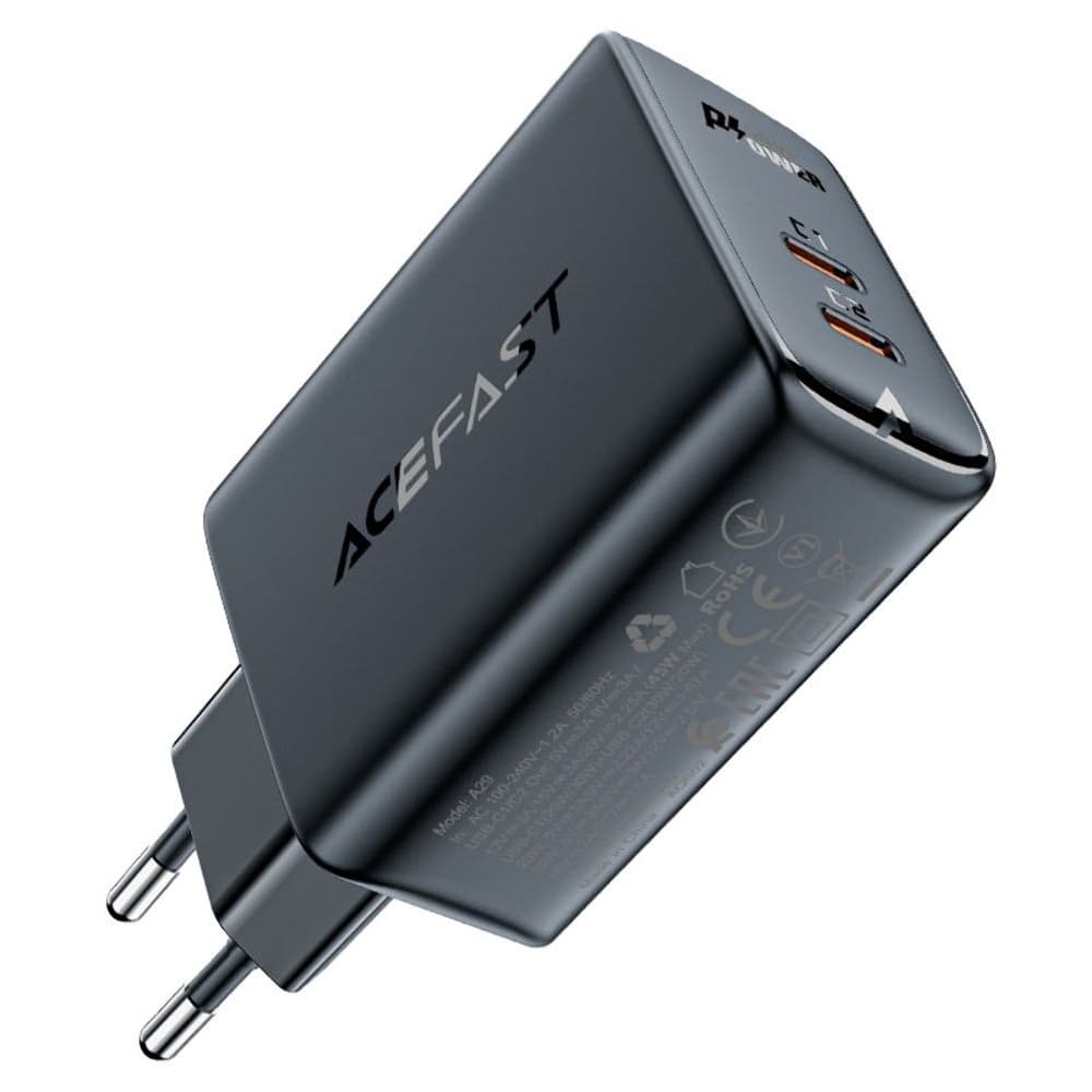 Сетевое зарядное устройство Acefast A29, 2 Type-C, 50 Вт, Power Delivery, Quick Charge, черное