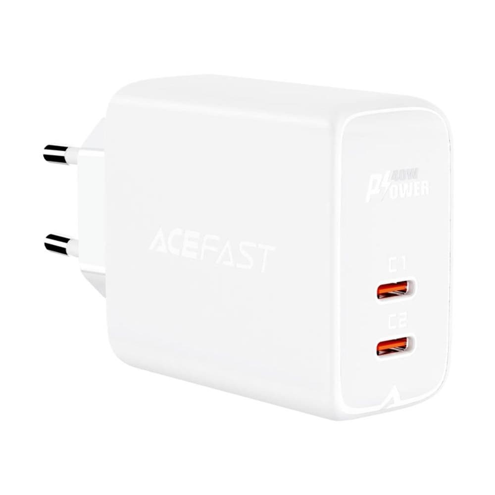 Сетевое зарядное устройство Acefast A9, 2 Type-C, 3.0 А, Power Delivery (40 Вт), Quick Charge, белое