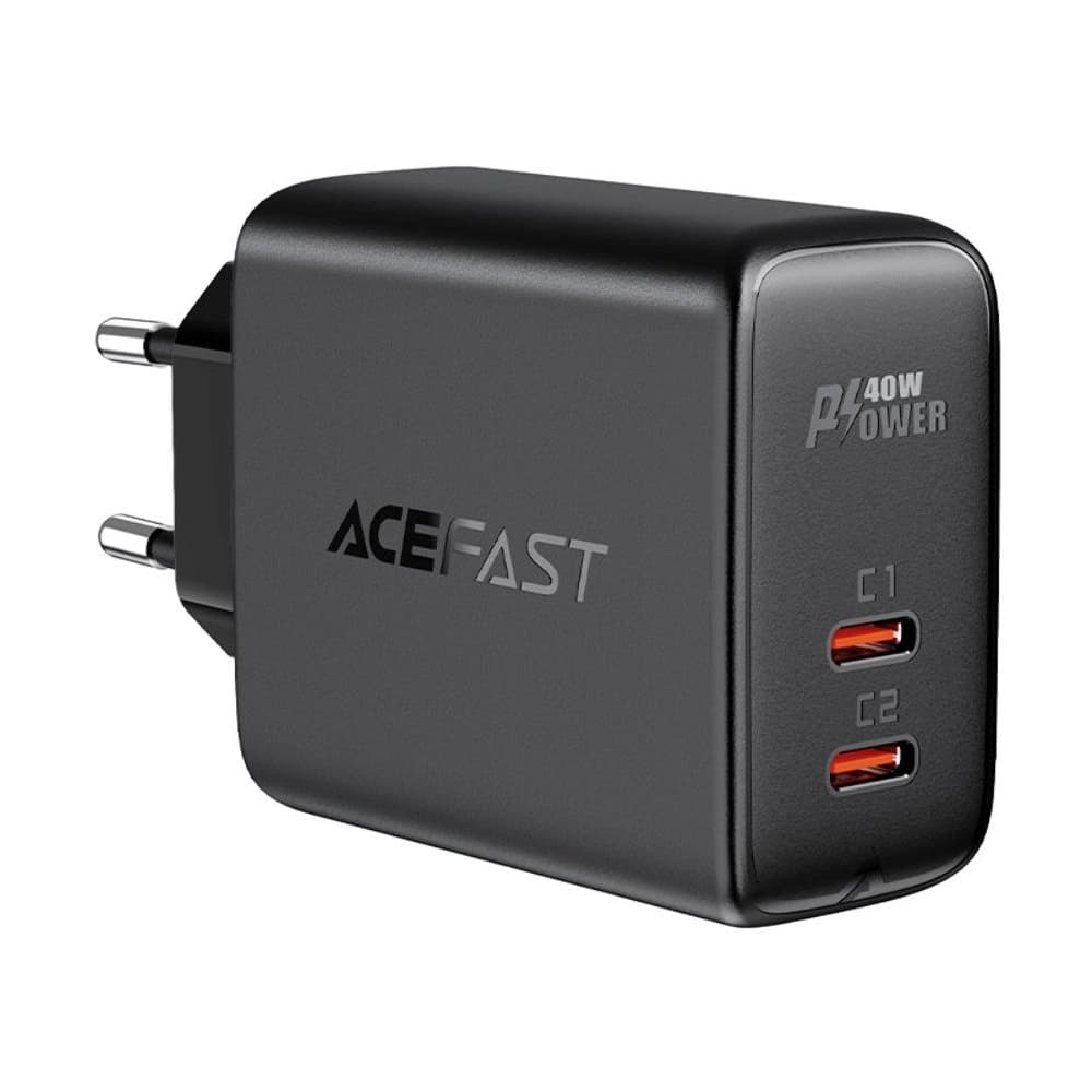 Сетевое зарядное устройство Acefast A9, 2 Type-C, 3.0 А, Power Delivery (40 Вт), Quick Charge, черное