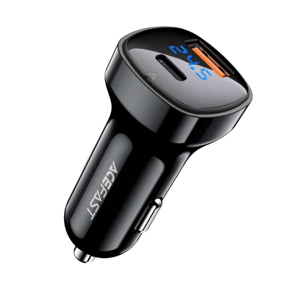 Автомобильное зарядное устройство Acefast B4, 1 USB, 1 Type-C, 3.0 А, Power Delivery (66 Вт), Quick Charge, c дисплеем, черное