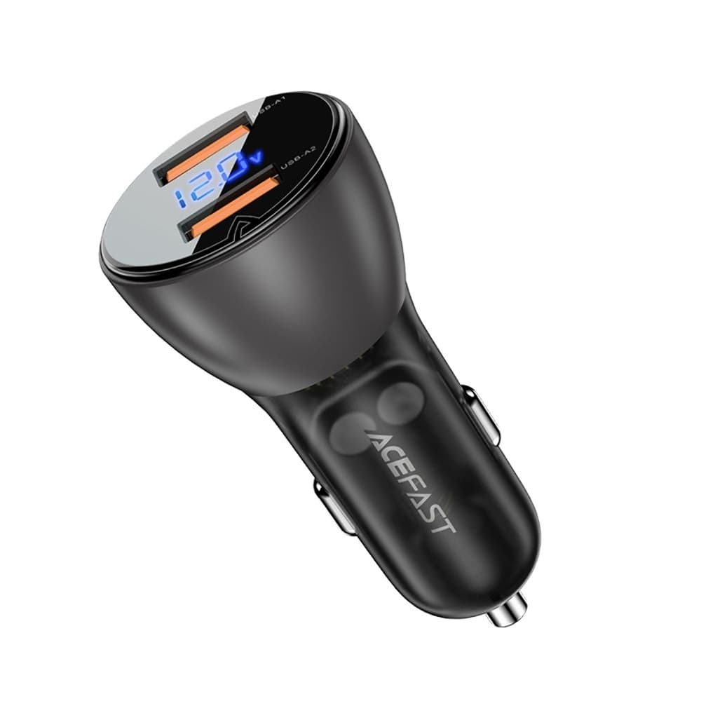 Автомобильний зарядний пристрій Acefast B7, 2 USB, 5 А, 45 Вт, Quick Charge, c дисплеем, черное | зарядка, зарядное устройство