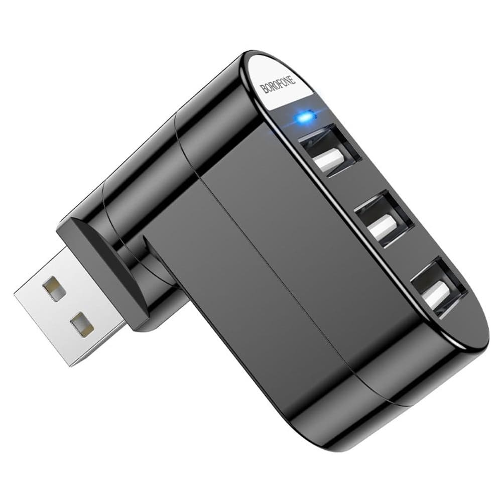 Мультиадаптер хаб Borofone DH3, 3 в 1, USB на 3 USB 2.0 (F), сплиттер, чорний