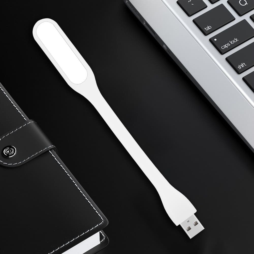USB LED лампочка на гибкой ножке, холодный свет, белая | подсветка клавиатуры ноутбука, фонарик Power Bank