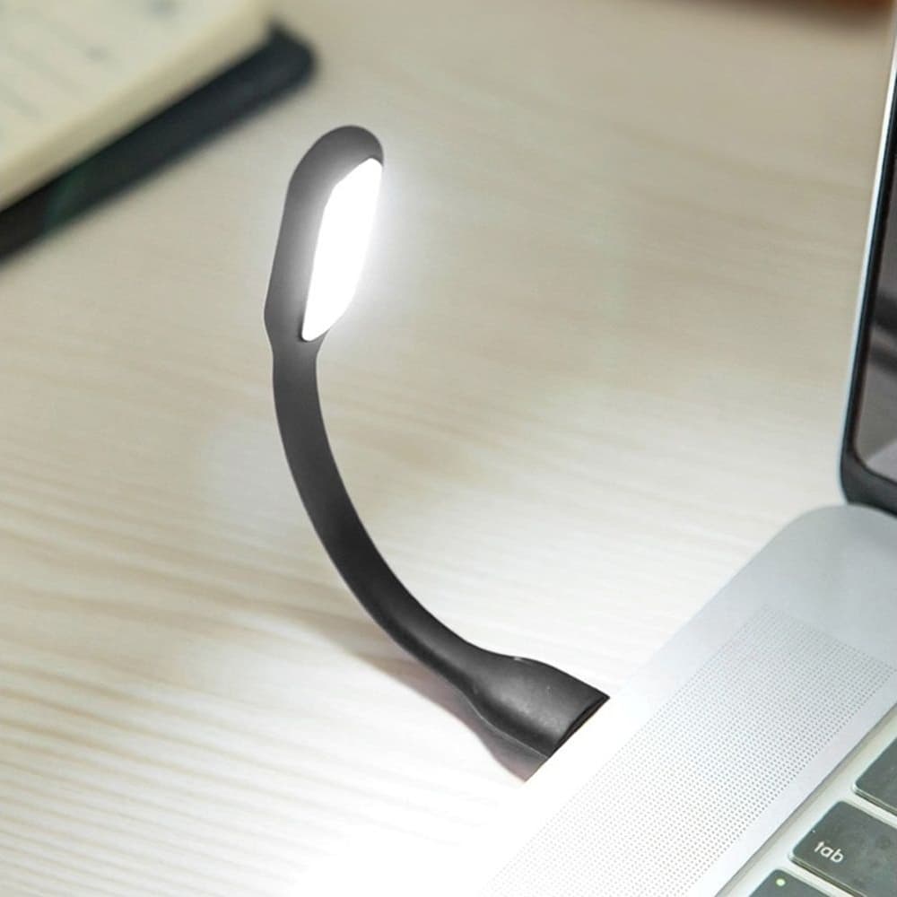 USB LED лампочка на гибкой ножке, холодный свет, черная | подсветка клавиатуры ноутбука, фонарик Power Bank