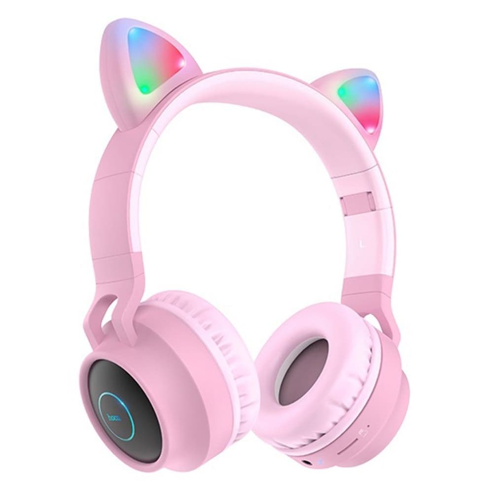 Беспроводные накладные наушники Hoco W27 Cat ear, уши кошки, розовые