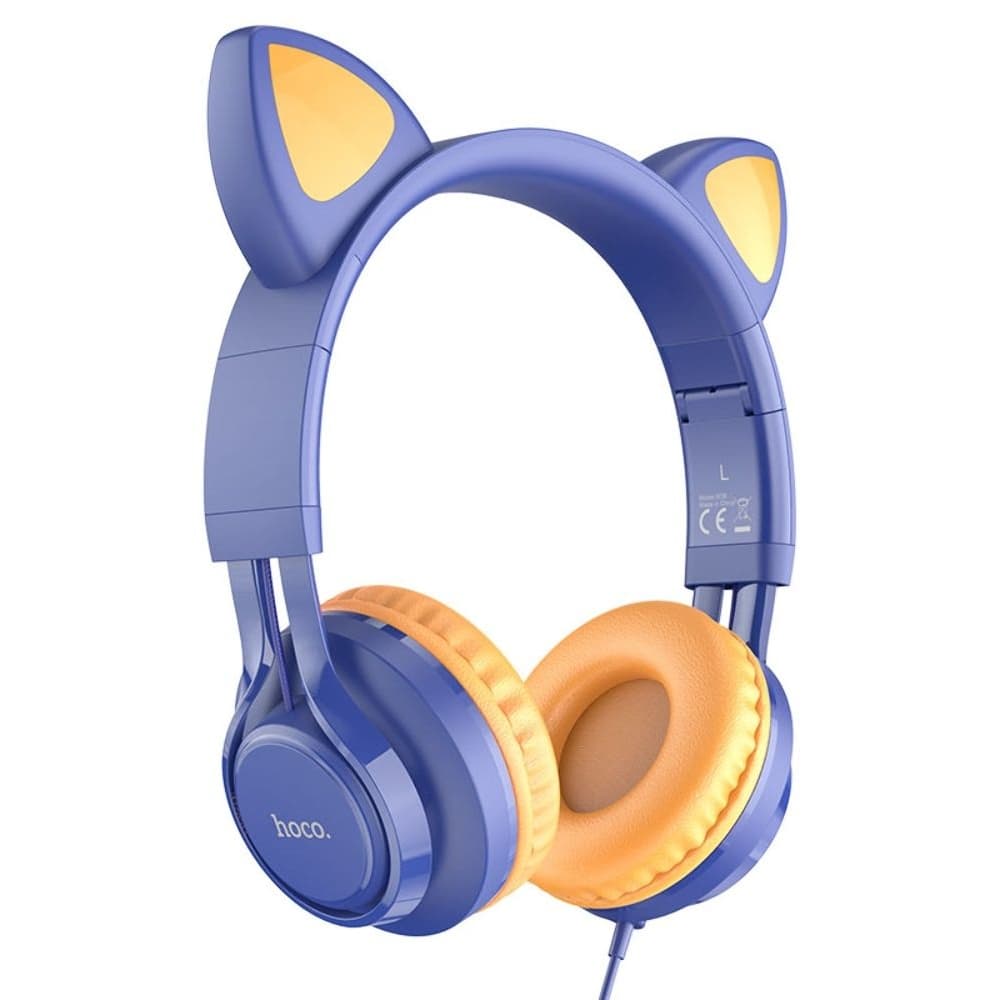 Наушники Hoco W36 Cat ear, накладные, проводные, синие | кошачьи уши