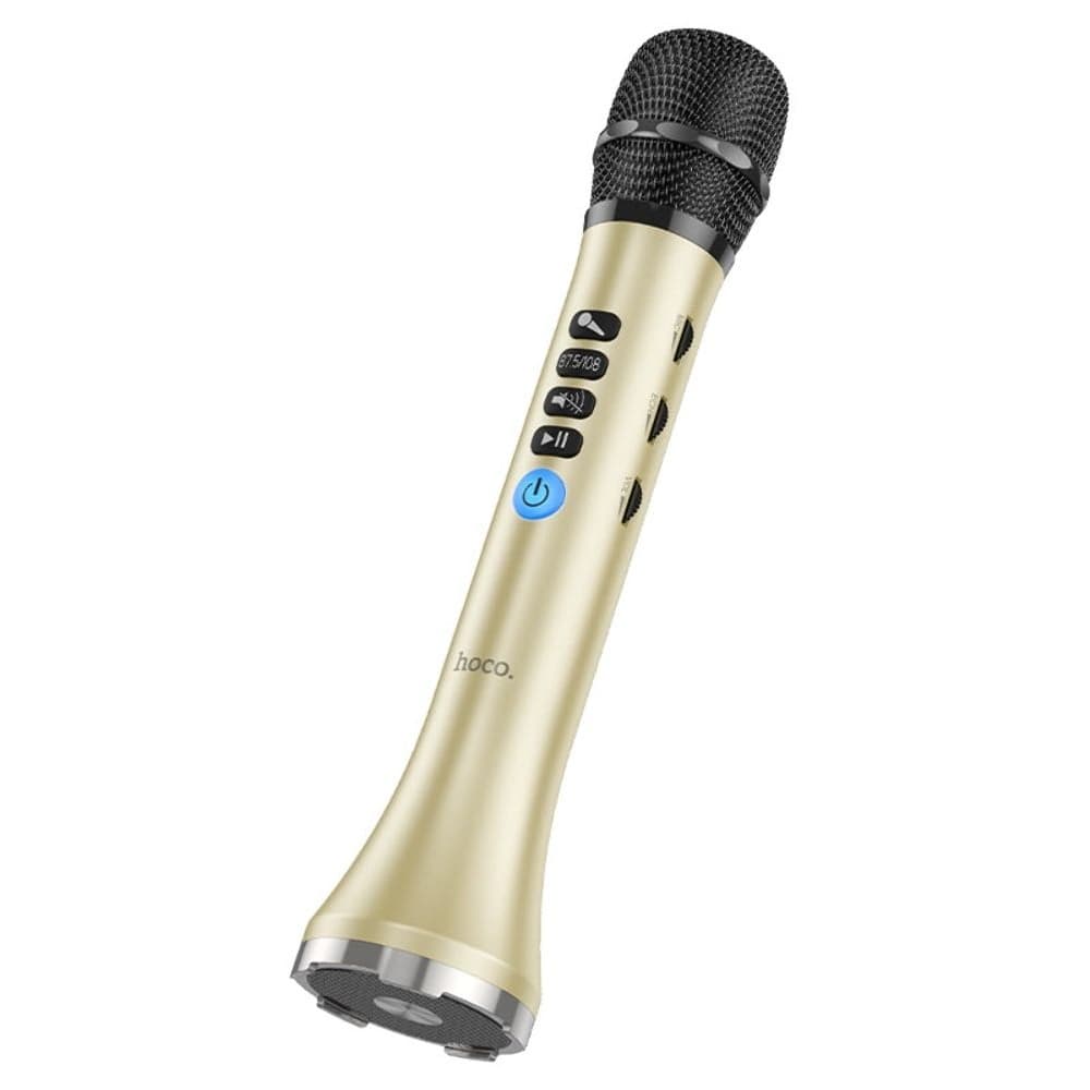 Микрофон караоке Hoco BK9, беспроводный, со встроенной колонкой, золотистий