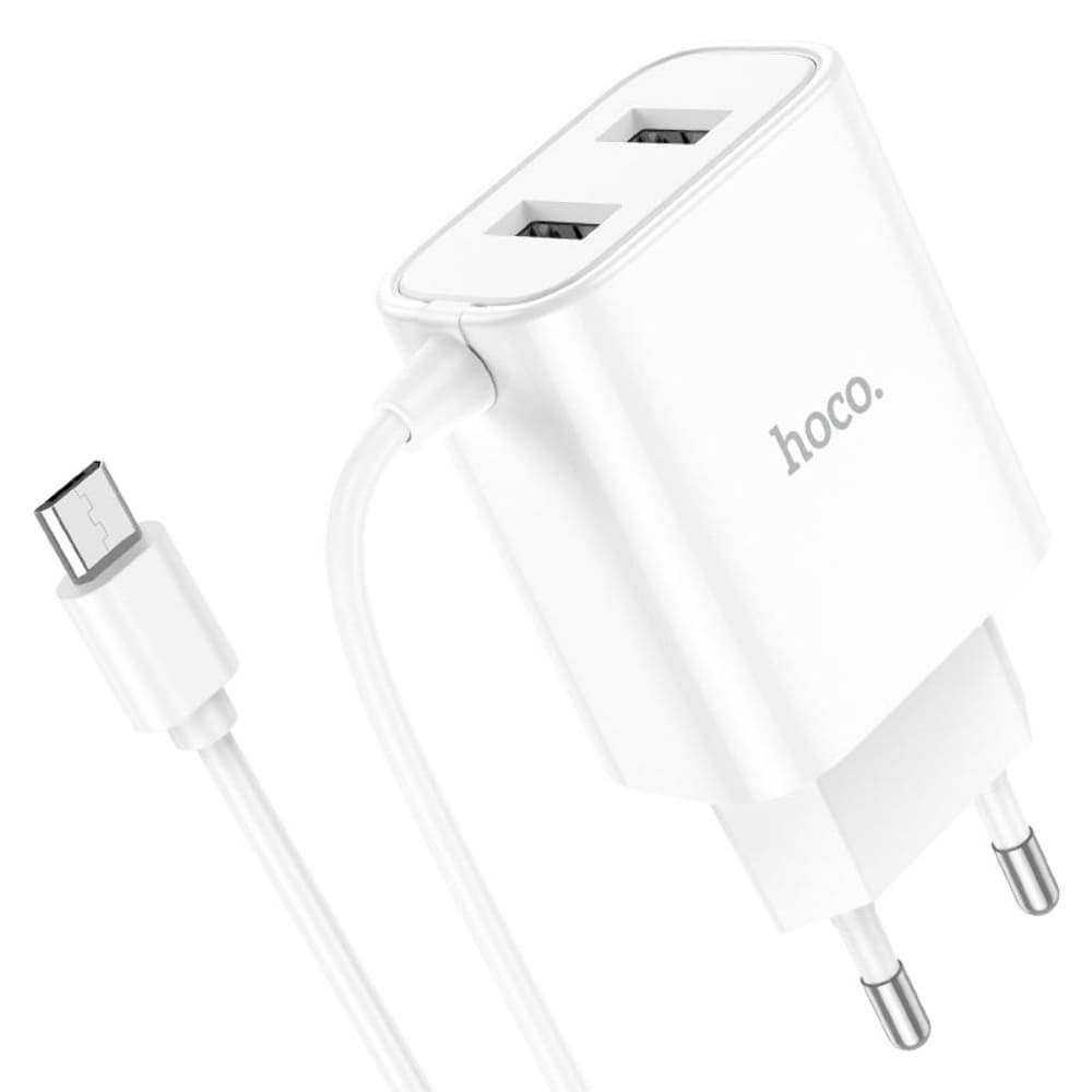 Сетевое зарядное устройство Hoco C103A, 2 USB, 2.1 А, с кабелем Micro-USB, белое