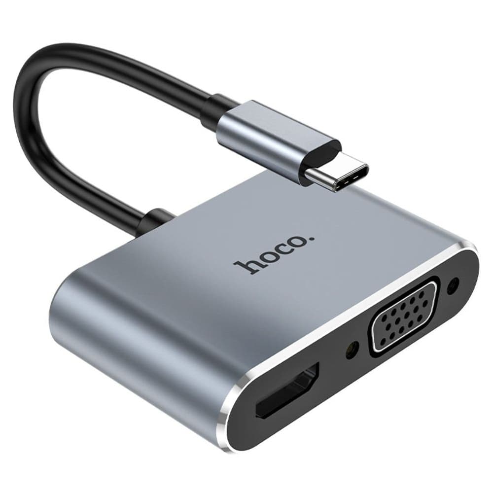 Мультиадаптер хаб Hoco HB29, 2 в 1, Type-C на HDMI (F)/ VGA (F), 15 см