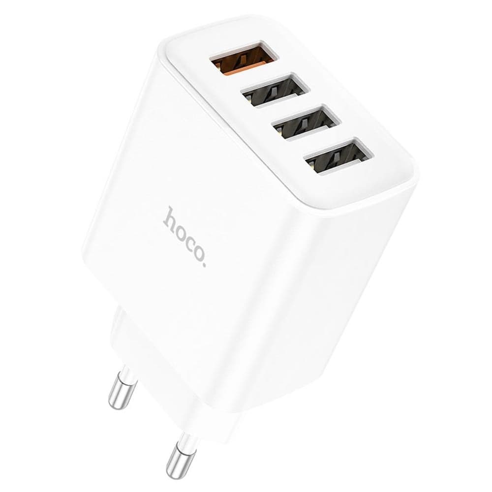 Сетевое зарядное устройство Hoco C102A, 4 USB (USB 1 - 18 Вт, USB 2, 3, 4 - 2.1A), Quick Charge 3.0, 2.1 А, 28.5W, белое