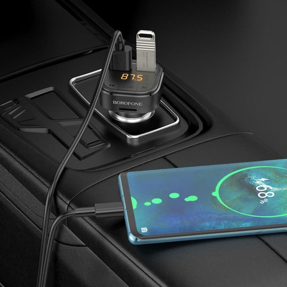 Автомобильное зарядное устройство Borofone BC43 2 USB Quick Charge 3.0, черное с фунцкией FM-модулятора