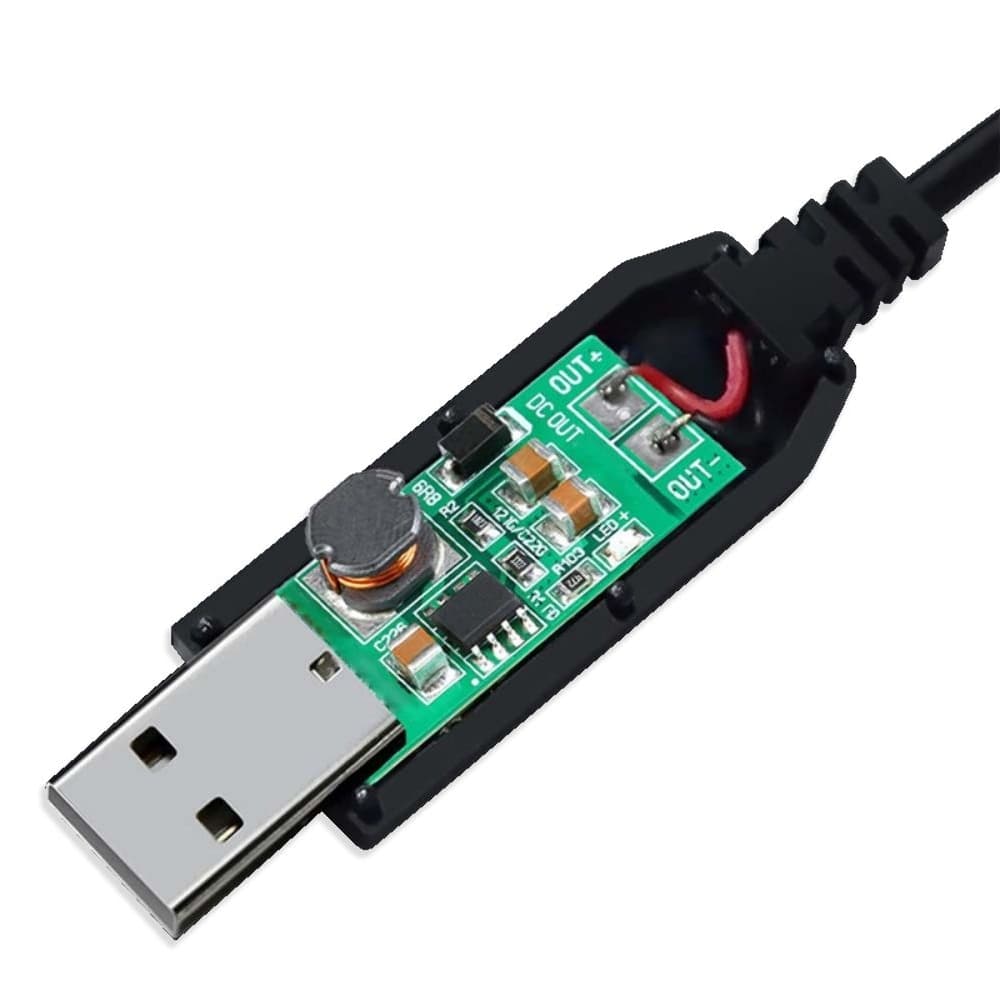 USB-кабель роутера с преобразователем напряжения 5V - 9V USB - DC 5.5 x 3.5 0.5A 1m, черный | кабель питания роутера от Power Bank