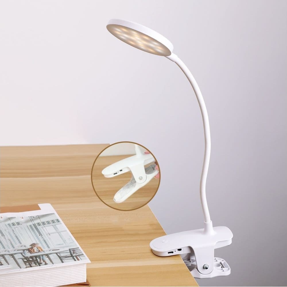 Настольная лампа WD-6651, гибкая, с аккумулятором, с прищепкой, белая