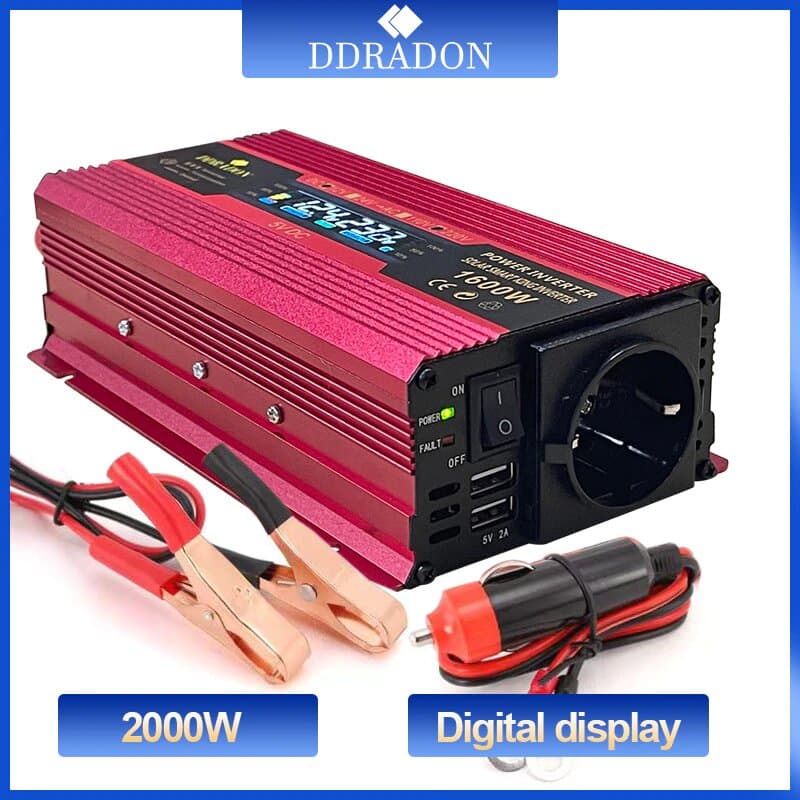 Инвертор Ddradon, 1600 Вт, DC 12V - AC 220V, с дисплеем, 2 USB | преобразователь напряжения