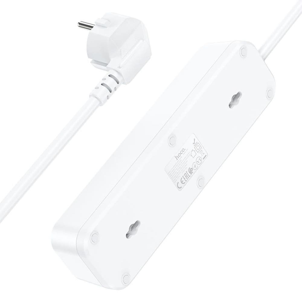 Сетевой удлинитель Hoco NS2, 3 розетки, 3 USB, 5 V, 2.4 А, 20 Вт, кабель 180 см, белый