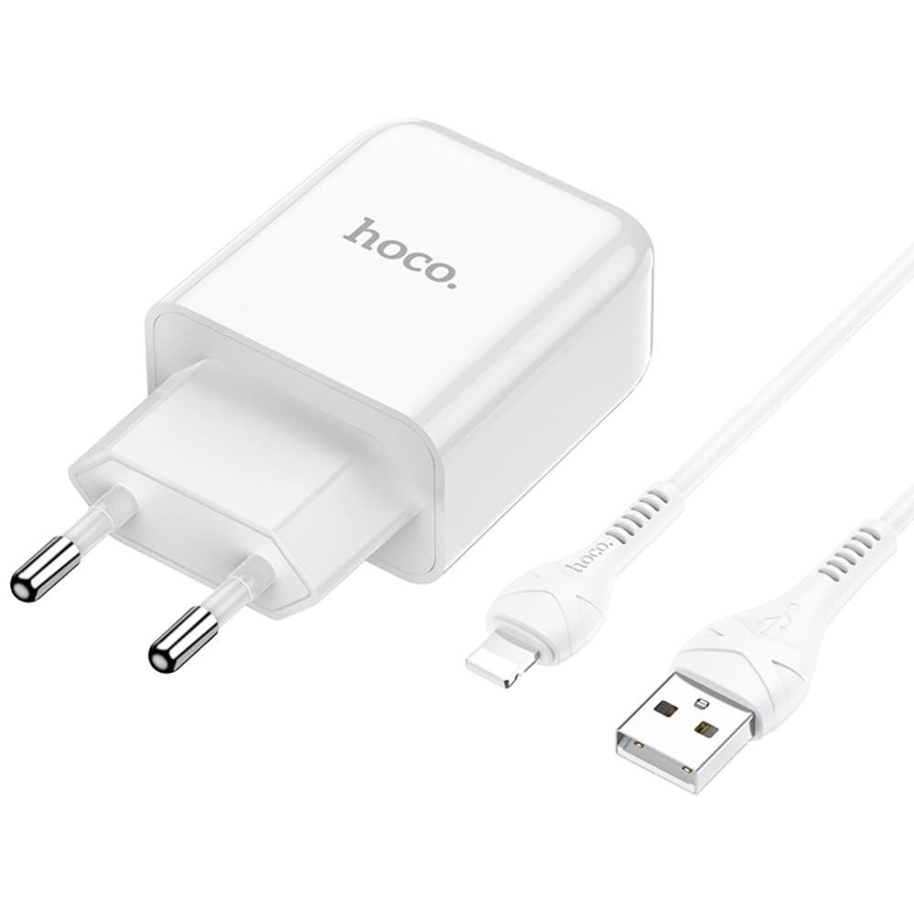 Сетевое зарядное устройство Hoco N2, 1 USB, кабель USB на Lightning, белое