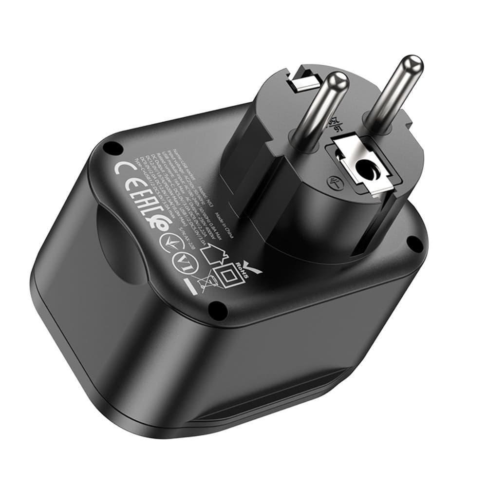 Сетевое зарядное устройство Hoco NS3, 1 розетка, 2 USB, 1 USB Type-C, 3A, Power Delivery (20 Вт), Quick Charge, черное