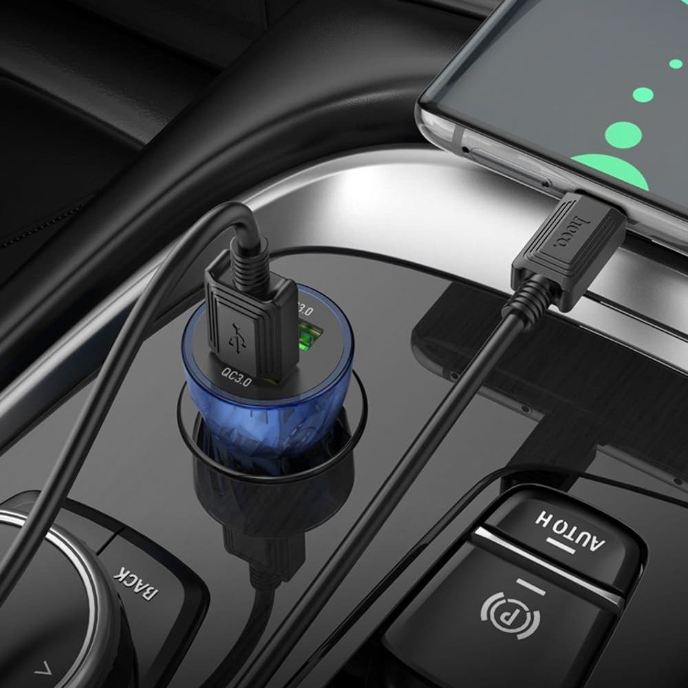 Автомобильное зарядное устройство Hoco Z47, 2 USB, Quick Charge 3.0 (20 Вт), прозрачное, синее