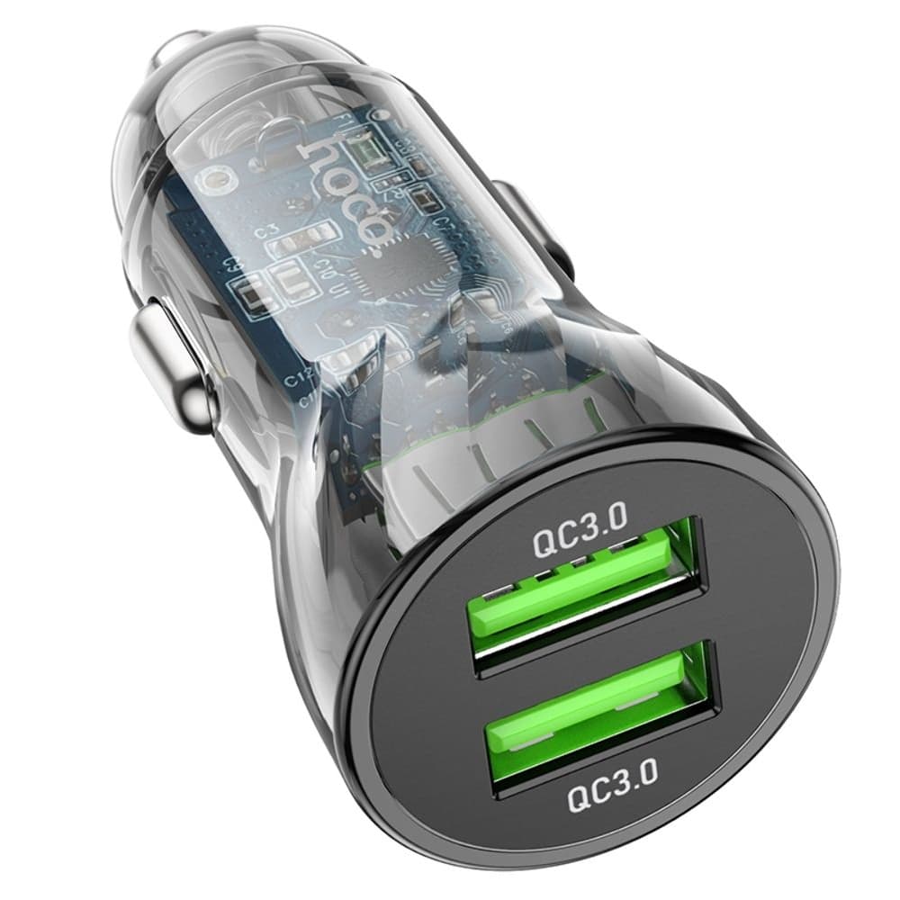 Автомобильное зарядное устройство Hoco Z47, 2 USB, 20 Вт, Quick Charge 3.0, прозрачное, черное